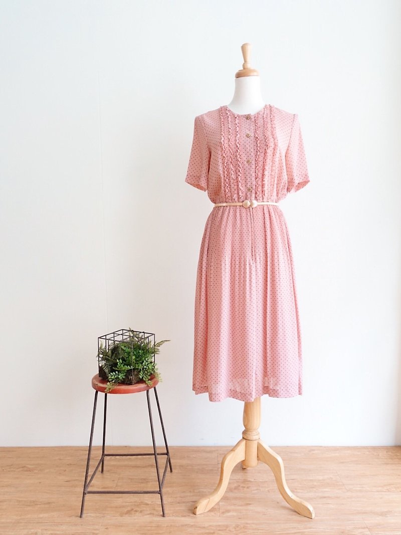 Vintage / 短袖洋裝 no.115 tk - 連身裙 - 聚酯纖維 粉紅色