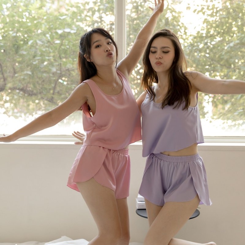 [Exclusive Combination] 2 sets of soft matte glossy two-piece vest sets plus a free embroidered pillowcase priced at RMB 850 - Loungewear & Sleepwear - Other Materials Pink