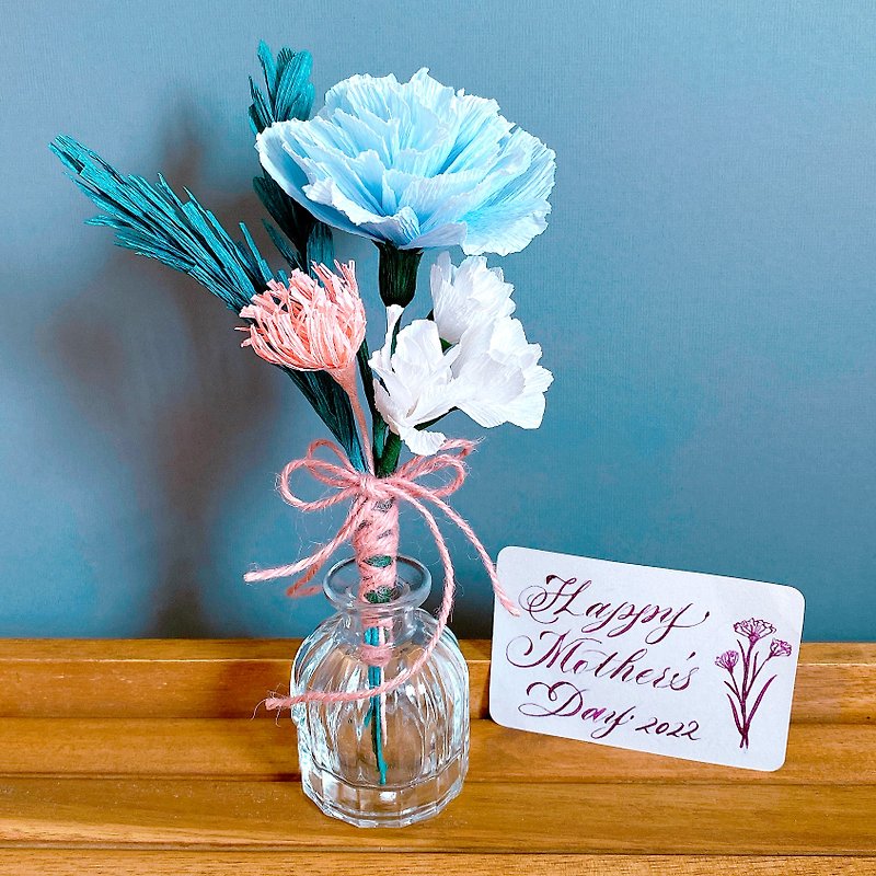 Small bouquet 3D paper flower artwork - ช่อดอกไม้แห้ง - กระดาษ สีน้ำเงิน