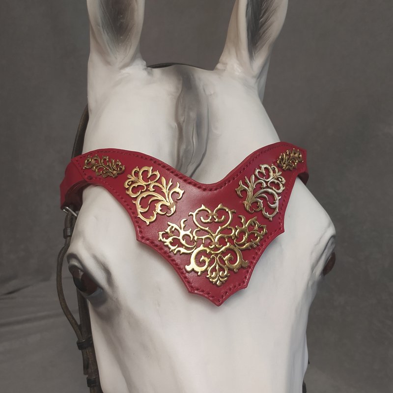 Medieval browband for horses Handmade horse brow band Custom size & gift box - Other - Genuine Leather Gold