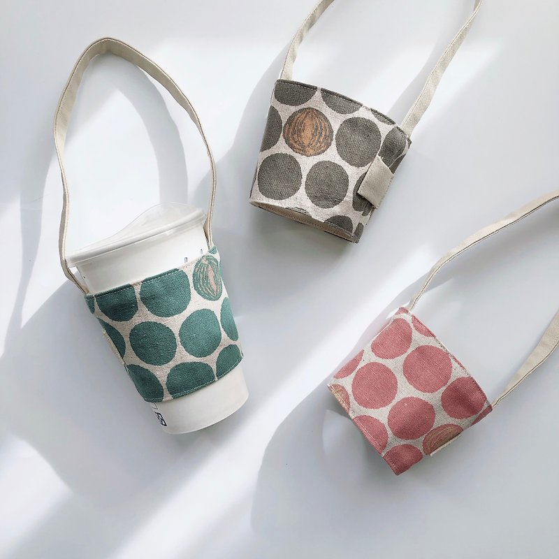 Beverage bag environmental protection cup cover can be stored on both sides [polka dot fruit] - Beverage Holders & Bags - Cotton & Hemp Multicolor