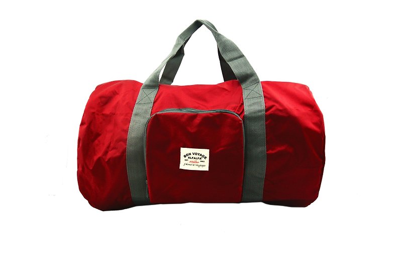 酒紅色英倫風可折疊圓筒袋 - 側背包/斜孭袋 - 聚酯纖維 紅色
