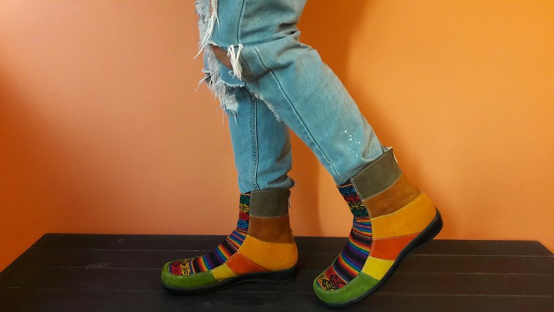 祕魯風格短靴-26.5cm - 女休閒鞋/帆布鞋 - 真皮 綠色