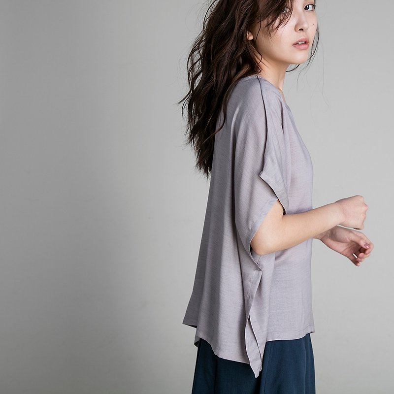 Draped asymmetric top - Lavender - เสื้อผู้หญิง - ผ้าฝ้าย/ผ้าลินิน สึชมพู