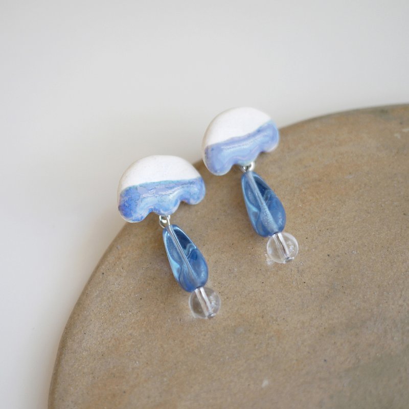 水水系列 - 朵 - 耳環/耳夾 - 瓷 藍色