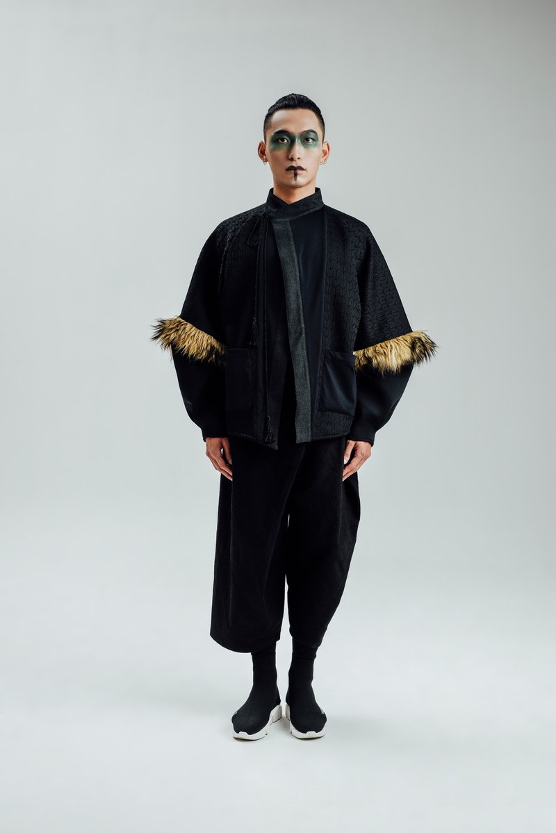 Alan Hu 2017 A/W 內刷毛和風外套 - 男夾克/外套 - 聚酯纖維 黑色