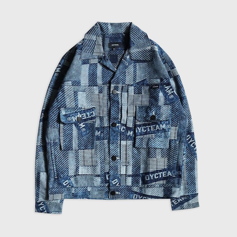 DYCTEAM-Symbiosis-Denim Jacquard Jacket (logo) - เสื้อโค้ทผู้ชาย - ผ้าฝ้าย/ผ้าลินิน สีน้ำเงิน