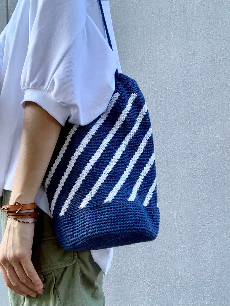 Handmade blue and white twill bucket bag ocean scent - Drawstring Bags - Cotton & Hemp Blue