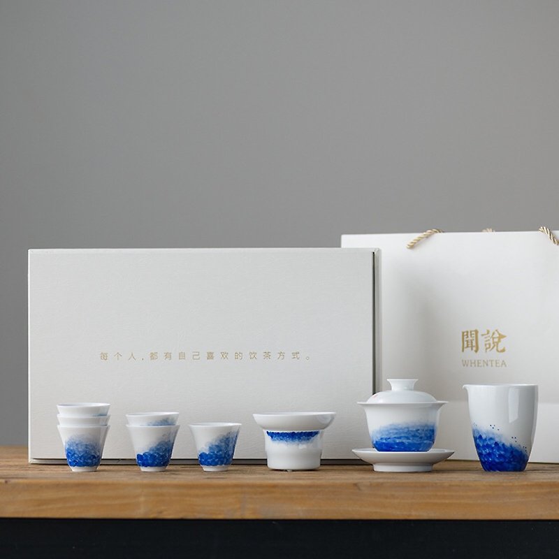 Wen said | Jingdezhen wave white porcelain Kung Fu tea set pure hand-painted underglaze - Teapots & Teacups - Pottery 