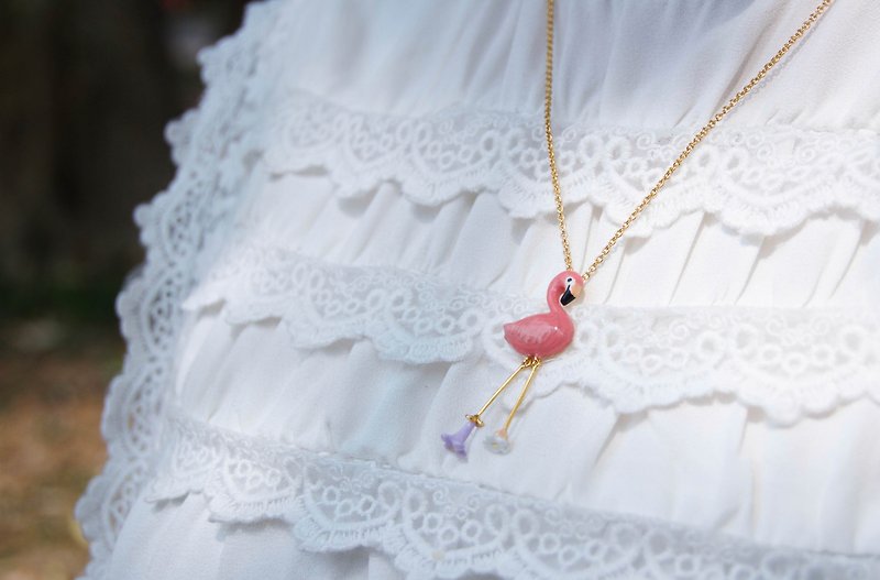 Flamingo Necklace - สร้อยคอ - วัตถุเคลือบ 