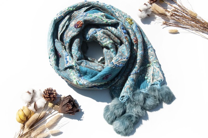 喀什米爾Cashmere/水煮羊毛披肩/針織圍巾/刺繡圍巾/羊絨披巾-花 - 圍巾/披肩 - 羊毛 多色