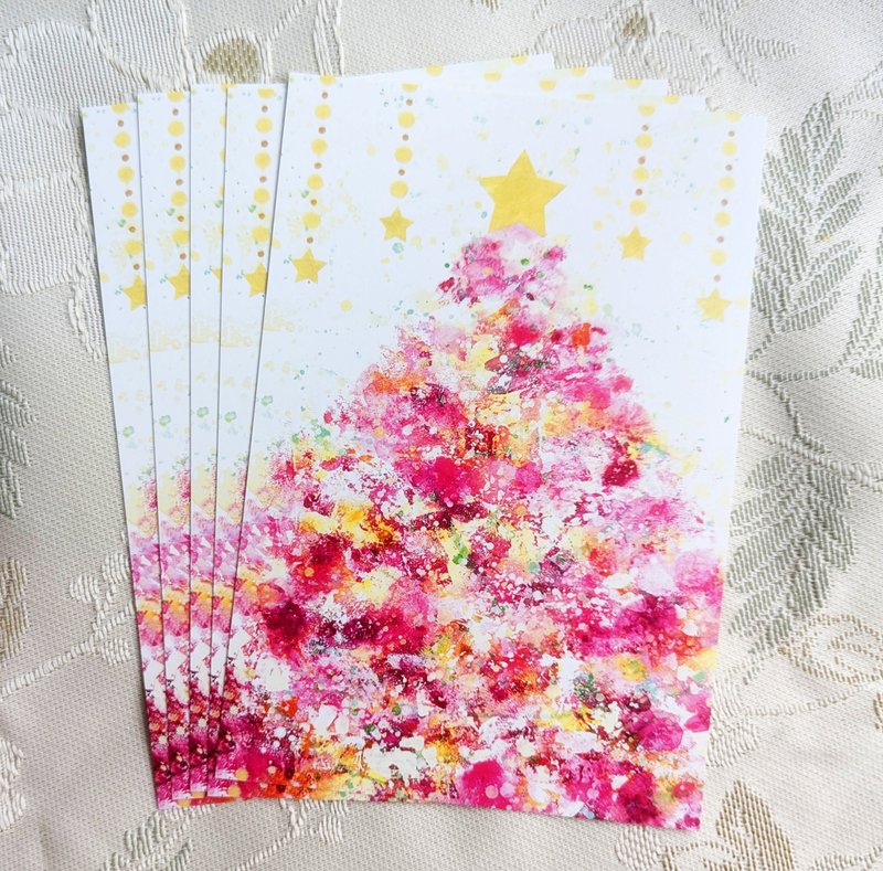 クリスマスポストカードピンク5枚セット - 卡片/明信片 - 紙 粉紅色