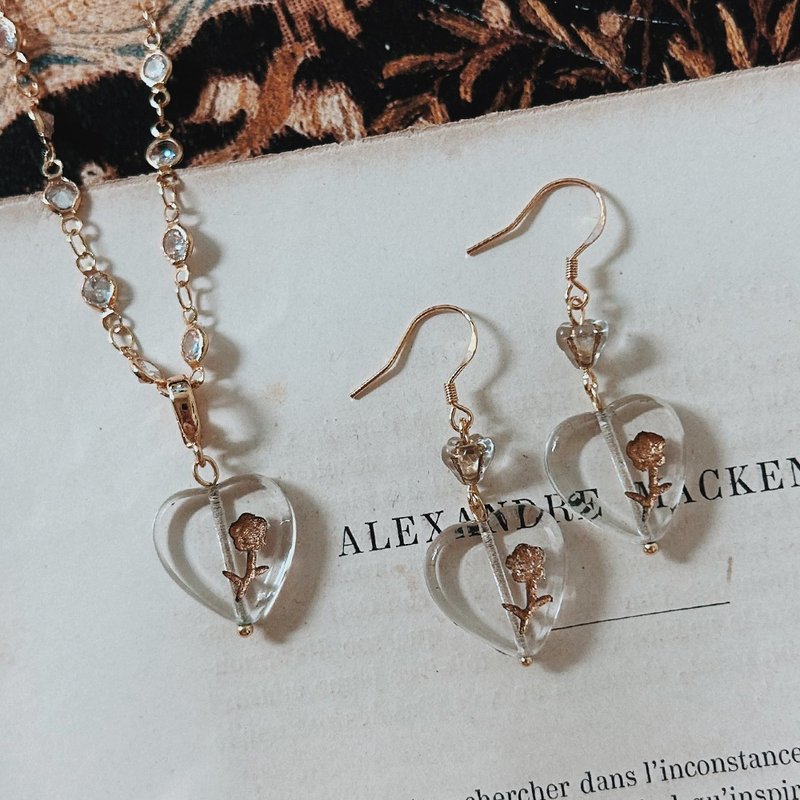 ピアス・ネックレスセット | Blossom Heart 瑠璃花心 / 新年福袋 - ネックレス - その他の素材 透明