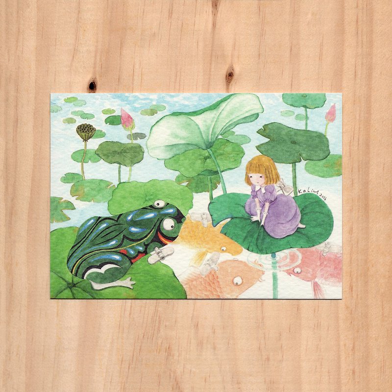 "Hong Kong Toys x Fairy Tales-Tin Frog x Thumb Girl" watercolor illustration postcard - Cards & Postcards - Paper 
