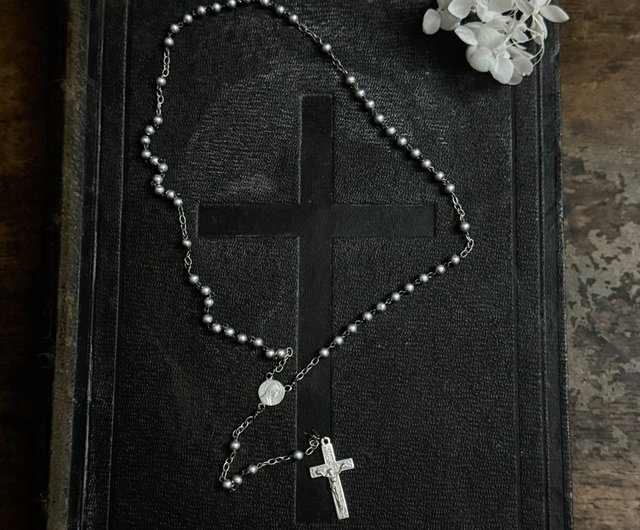 フランスアンティーク* ロザリオ クロス ネックレス*十字架*ヴィンテージ 50526-フランスのアンティークロザリオネックレス 33.5cm