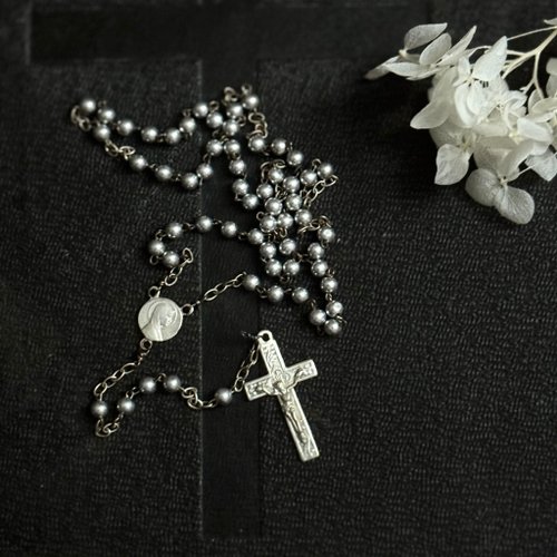フランスアンティーク* ロザリオ クロス ネックレス*十字架*ヴィンテージ 50526-フランスのアンティークロザリオネックレス 33.5cm