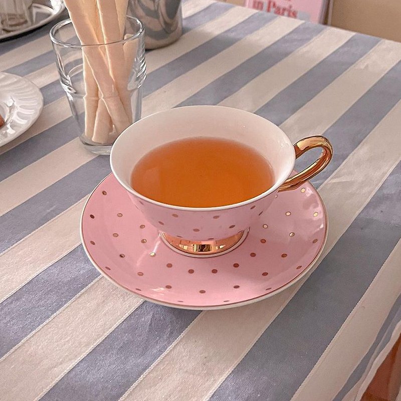 ดินเผา ถ้วย สึชมพู - polka dot gold blush teacup and saucer pink