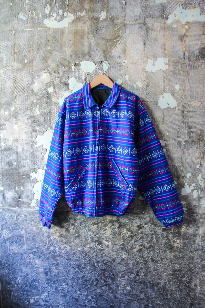 袅袅 department store -Vintage geometric stripe flower lapels jacket coat retro - เสื้อแจ็คเก็ต - ผ้าฝ้าย/ผ้าลินิน 