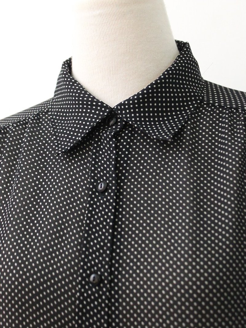 Vintage minimalist black dots loose long-sleeved vintage shirt Vintage Blouse - Women's Shirts - Polyester Black