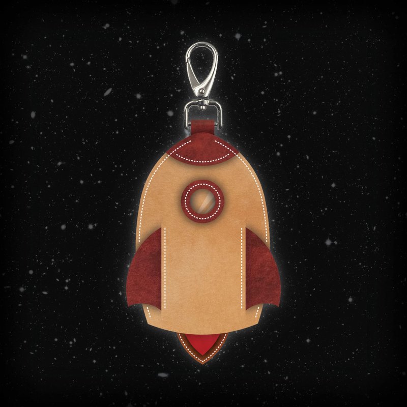 Spaceship-shaped leather key bag - interesting contrasting color leather key case pendant - bag engraved and embossed - ที่ห้อยกุญแจ - หนังแท้ สีเหลือง