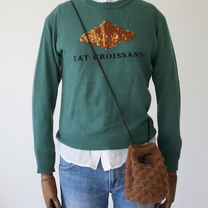 Ba-ba handmade  Crochet Drawstring bag with string  No.KP5 - 側背包/斜孭袋 - 其他材質 咖啡色