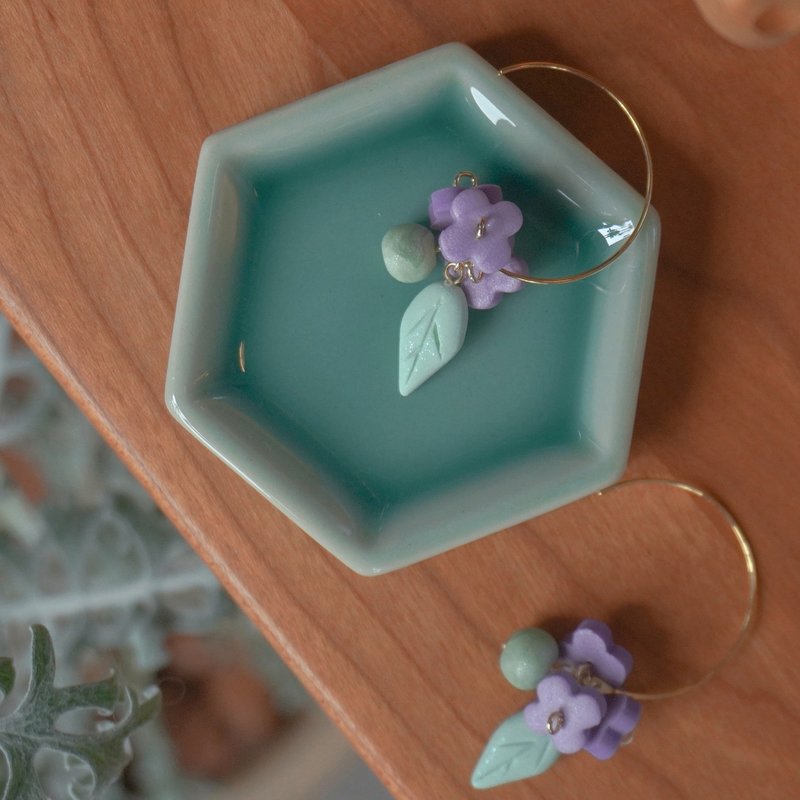 TeaTime  紫與綠小花組合  耳環 耳夾 - 耳環/耳夾/耳骨夾 - 其他材質 紫色