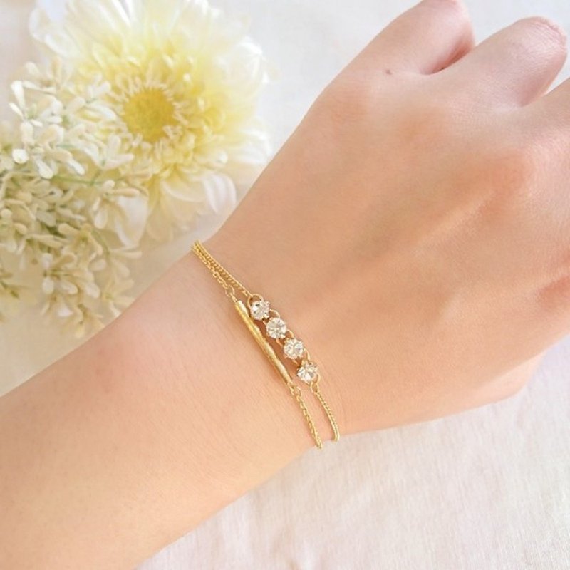 Double bracelet of crystal and gold pipe - สร้อยข้อมือ - โลหะ สีทอง