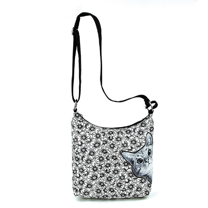 Ashley M - Peeking Cat Messenger in Canvas - Messenger Bags & Sling Bags - Cotton & Hemp Black