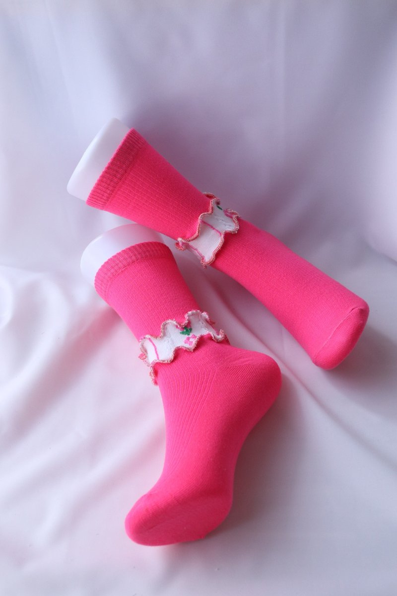 Fluorescent pink, colorful mellow socks, flashy socks, unique, size 22.5-25, women's socks - ถุงเท้า - วัสดุอื่นๆ สึชมพู