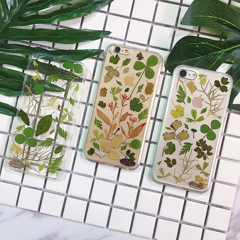 佛蘿蕊::手作壓花手機殼 - 手機殼/手機套 - 植物．花 綠色