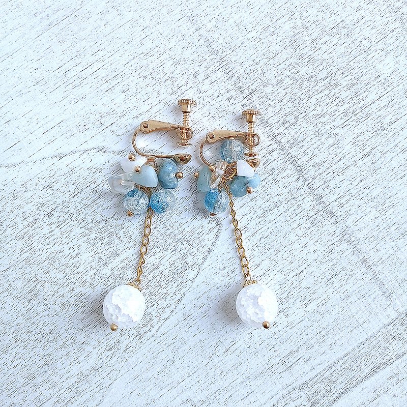 Aiyana Summer Ocean Series Aquamarine Earrings-Ear Pins/ Clip-On - ต่างหู - วัสดุอื่นๆ สีน้ำเงิน