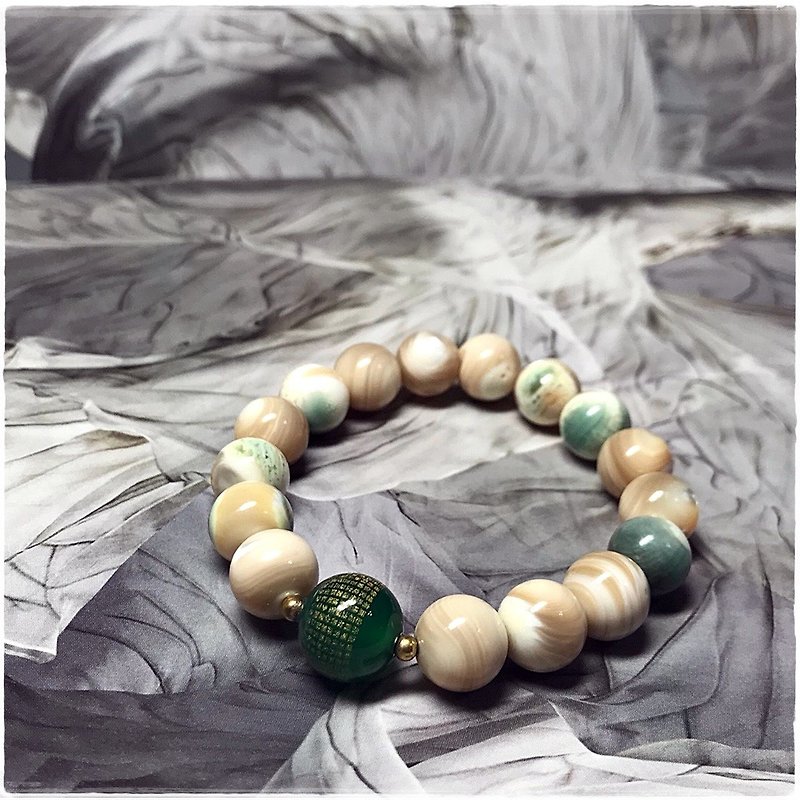 Luminous shell series bracelet _ green agate heart - Bracelets - Crystal Multicolor