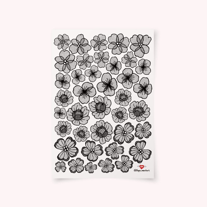 3 sheets of black mesh flower transparent matte stickers - สติกเกอร์ - วัสดุอื่นๆ 