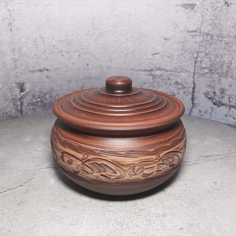 หม้อหุงข้าวเซรามิกหม้อตุ๋นพร้อมฝาปิดทําด้วยมือดินแดง - กระทะ - ดินเหนียว 