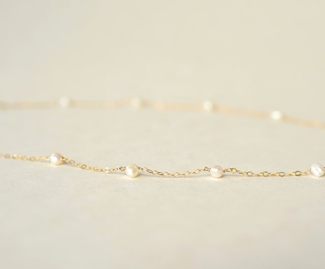 14kgf Keshi pearl dot necklace - 設計館temtem 項鍊- Pinkoi