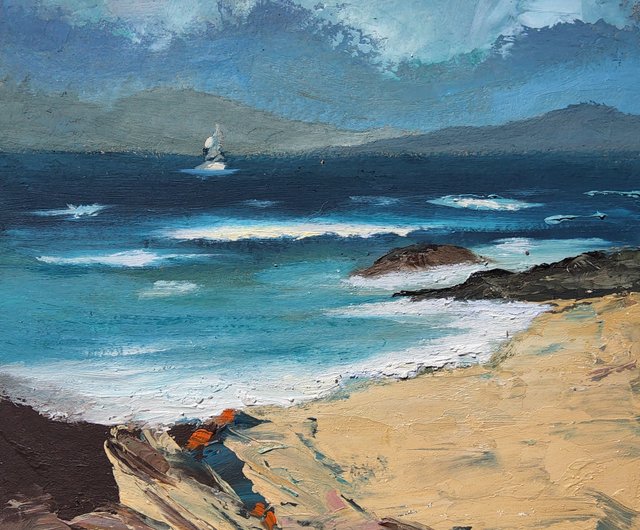 海岸の風景 水彩画 フレーム付き 海岸の風景 水彩画 フレーム付き