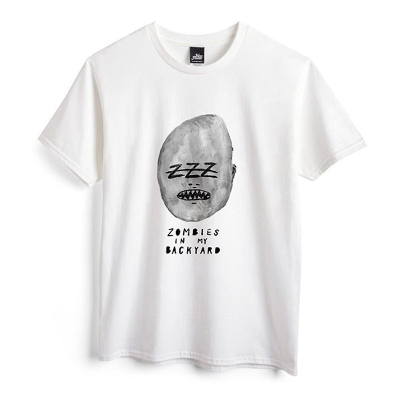 Sleepy Zombie-White-Unisex T-shirt - เสื้อยืดผู้ชาย - ผ้าฝ้าย/ผ้าลินิน ขาว