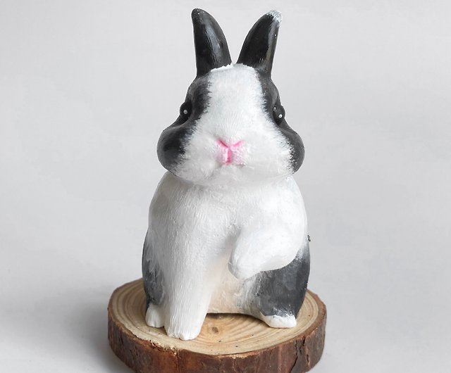 手描き形状の拡散石 うさぎの宝物シリーズ白黒ダッジがウサギの立体装飾品拡散石を手招き ショップ Bearwithrabbit Handmade 置物 Pinkoi