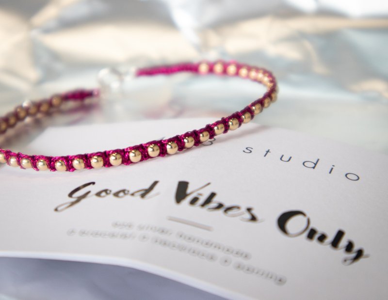 [Transfer] 14k gold-covered transfer beads hand-woven lucky bracelet - purple - สร้อยข้อมือ - เงินแท้ สีแดง