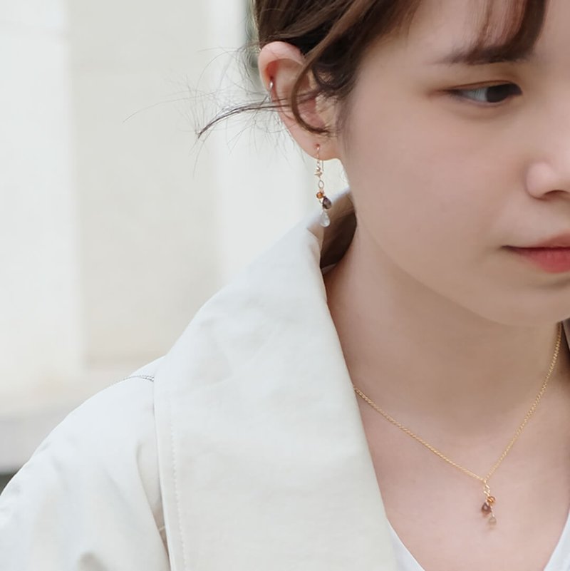 Vineyard Love - Orange Garnet Labradorite Earrings, 14K Gold-Filled, Dangle - ต่างหู - เครื่องประดับพลอย สีนำ้ตาล