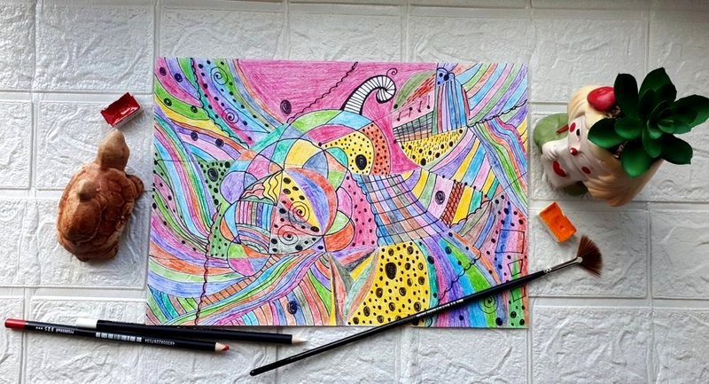 Abstraction #2026, Abstract  Pencil Drawing Contemporary Modern Art, Painting - 壁貼/牆壁裝飾 - 紙 多色