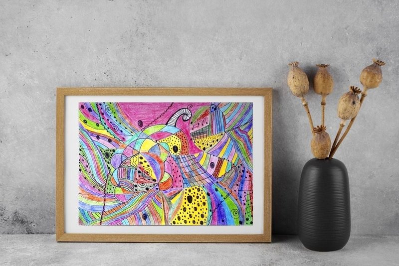 Abstraction #2027, Abstract  Pencil Drawing Contemporary Modern Art, Painting - 壁貼/牆壁裝飾 - 紙 多色