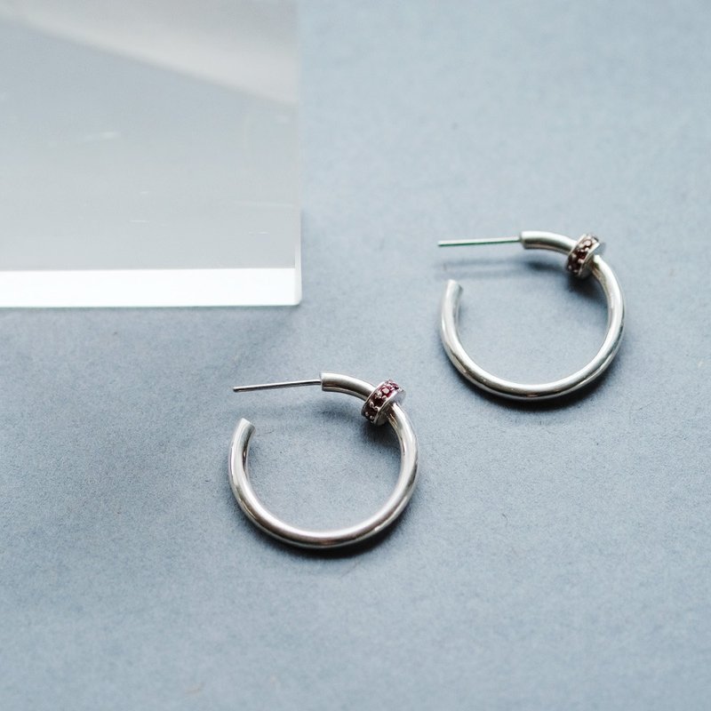 Garnet Hoop Earrings Sterling Silver 925 - Earrings & Clip-ons - Other Metals Red