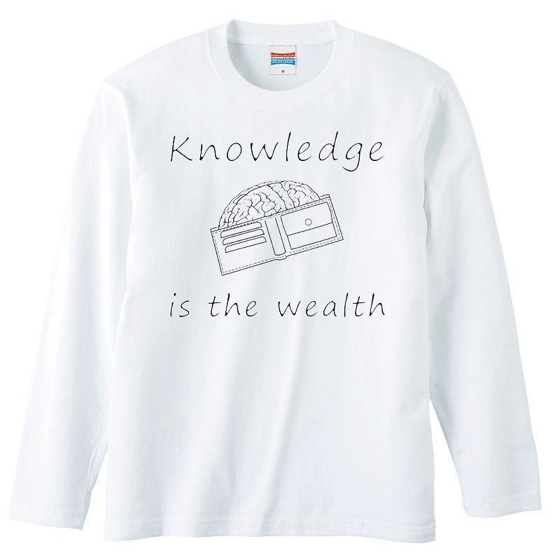 Long Sleeve T-shirt / Knowledge is the wealth 2 - เสื้อยืดผู้ชาย - ผ้าฝ้าย/ผ้าลินิน ขาว