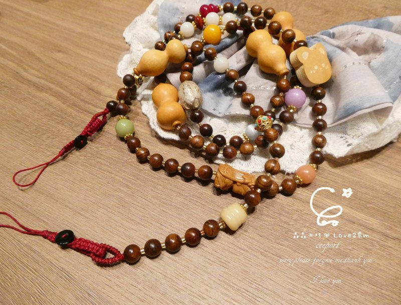 晶晶工坊*Love2hm【福祿小熊】小熊草裡金斜挎背帶 天然手工葫蘆 - 吊飾/掛飾 - 植物．花 咖啡色