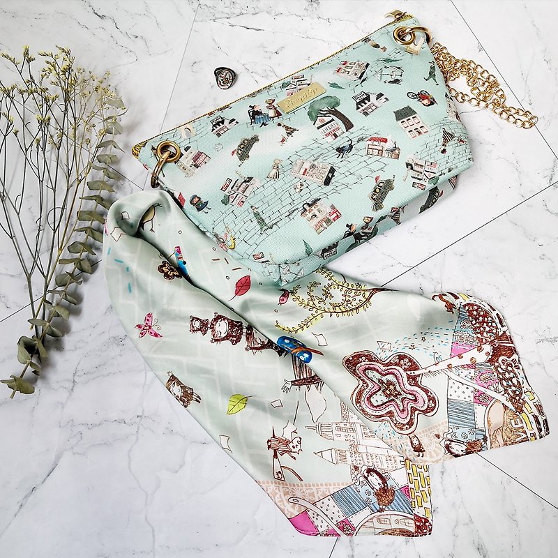 【GOODY BAG】4 in 1,Scarf + Scarf ring +Clutch bag + 6pcs illustration postcards - Messenger Bags & Sling Bags - Other Materials 
