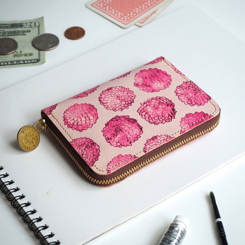 Round zipper compact wallet / dahlia dot ILL-1145 - Wallets - Genuine Leather Multicolor
