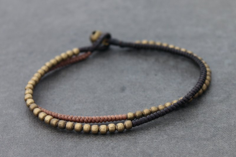 Beaded Woven Brass Anklets Earth Tone Vanilla Raw Brass Beads Ankles Bracelets - กำไลข้อเท้า - ผ้าฝ้าย/ผ้าลินิน สีนำ้ตาล