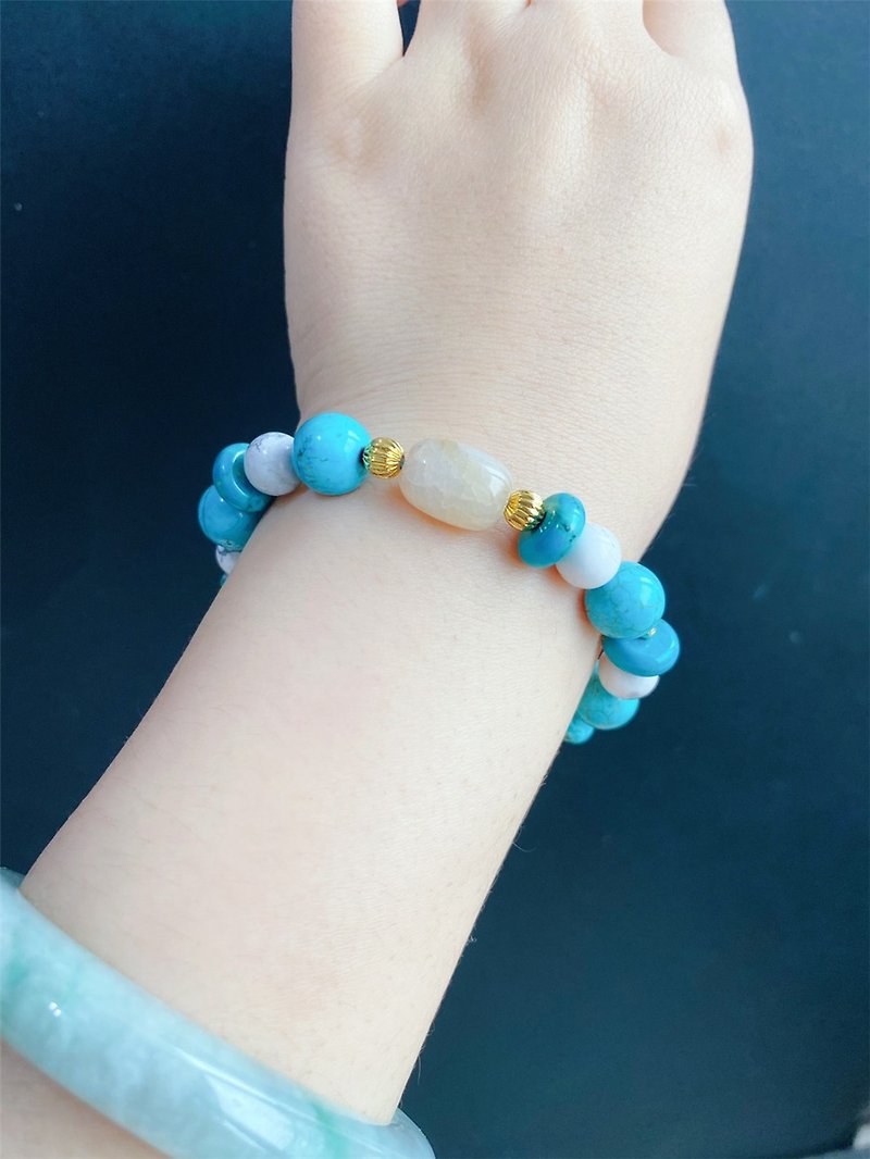 Mother's Day Dragon Pattern Agate Turquoise Design Bracelet Healthy Relief Stress Auspicious Protective Gift - สร้อยข้อมือ - คริสตัล สีเขียว