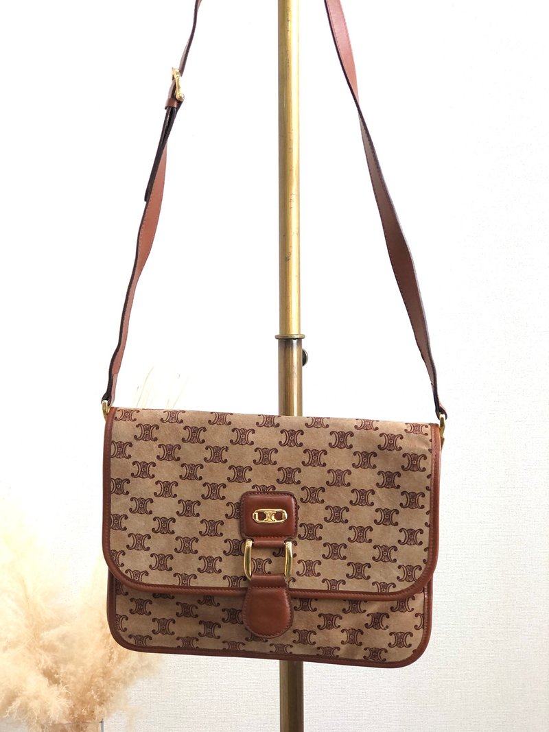 【 日本直送　名牌中古包 】CELINE セリーヌ マカダム ショルダーバッグ ブラウン ブラゾン スエード vintage ヴィンテージ  aimcin - 側背包/斜背包 - 真皮 咖啡色